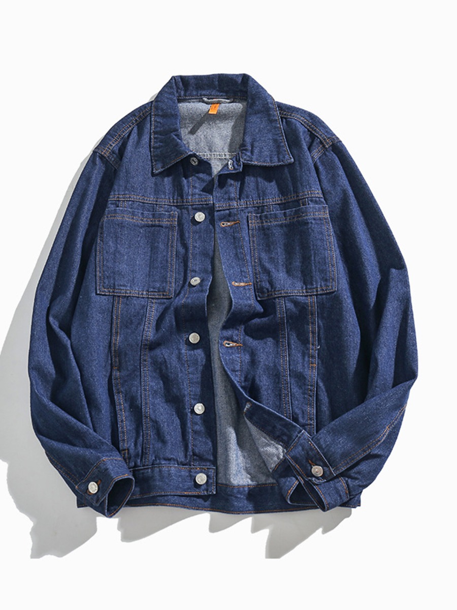  Turn-down Collar Pocket Front Denim Jacket 